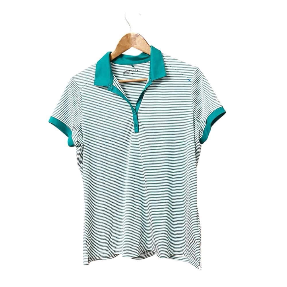 Nike Golf Green White Striped Polo Dri Fit Lightweight XL Collared Women’s